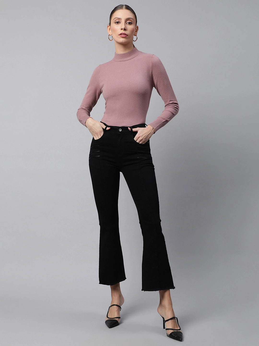 Black Cotton Blend Bootcut Jeans - Global Republic