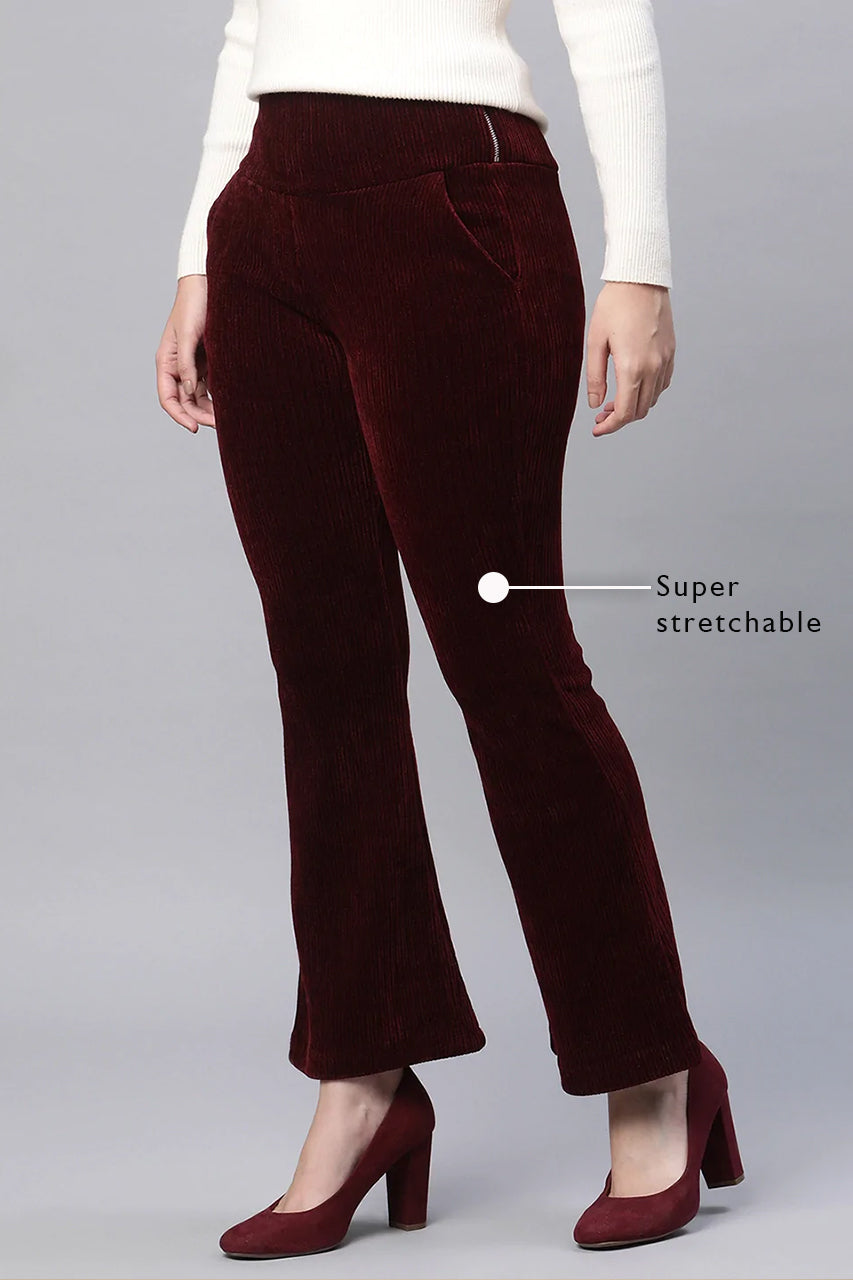 Wine Cordroy High Rise Bootcut Jegging