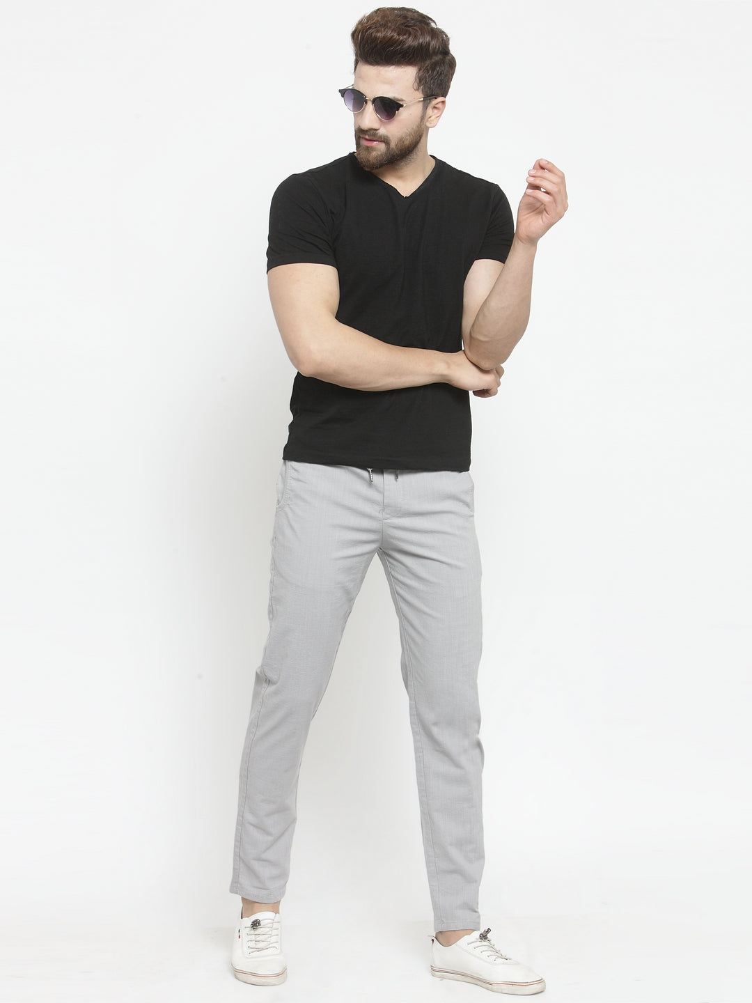 Greyish Solid Cotton Linen Lower - Global Republic