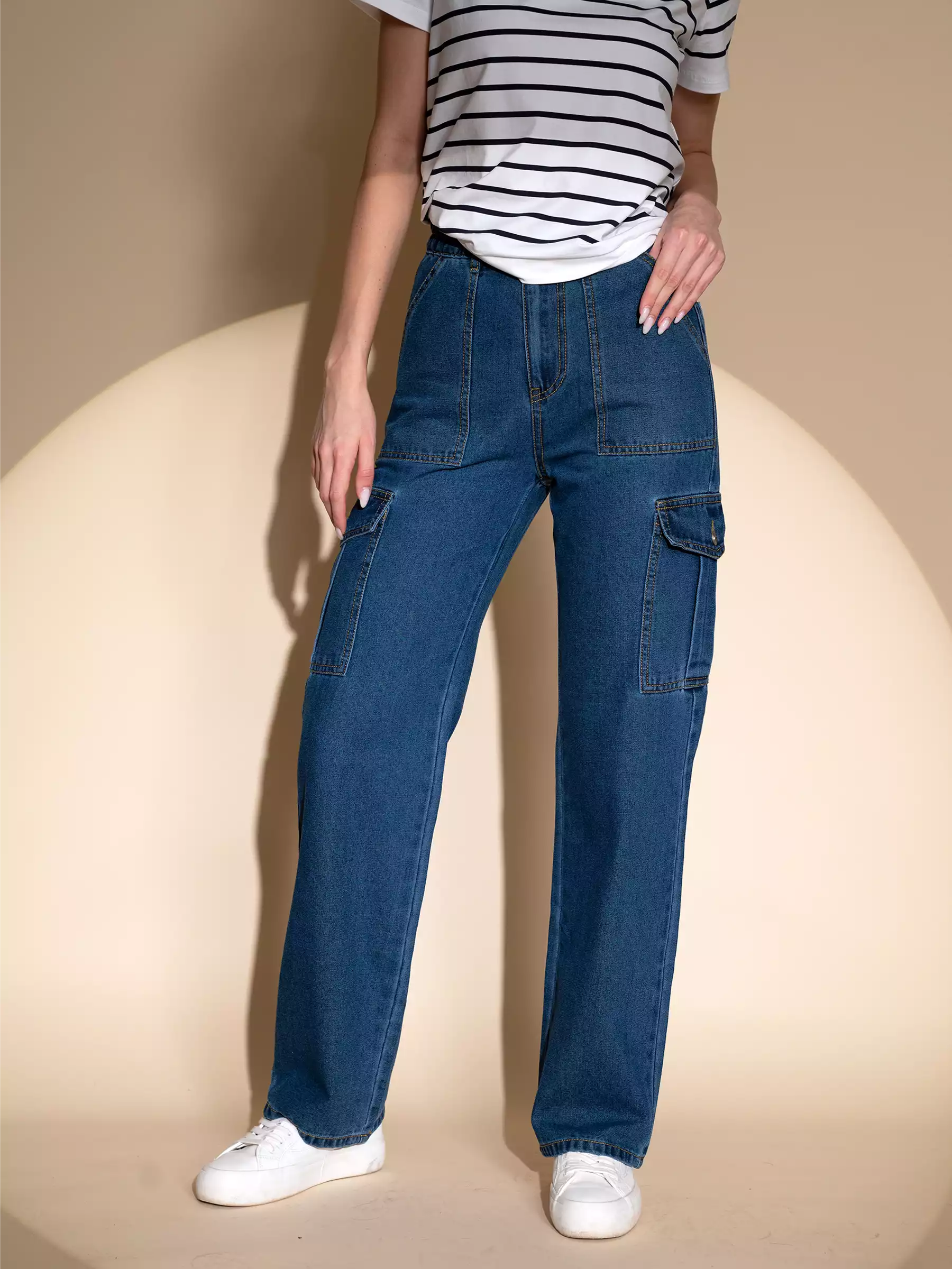 Women Regular Fit Stretchable Dark Blue Jeans - Global Republic