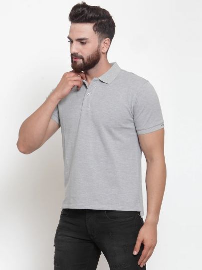 Mens Plain Grey And Black Combo Of 2 Collar Polo T-Shirts