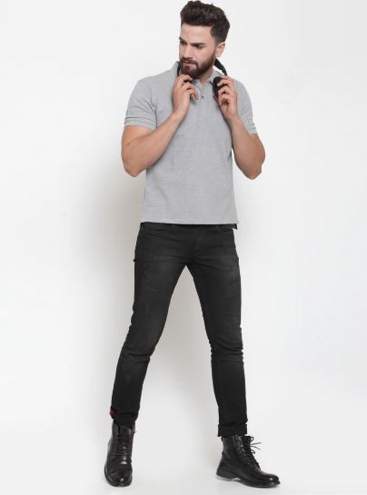 Mens Plain Grey And Black Combo Of 2 Collar Polo T-Shirts