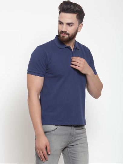 Mens Plain Indigo And Red Combo Of 2 Collar Polo T-Shirts