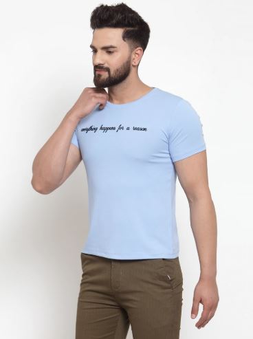 Mens Printed Sky And Mustard Combo Of 2 T-Shirts