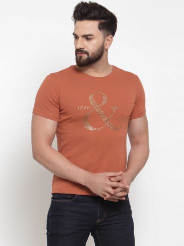 Mens Printed Tan And White Combo Of 2 T-Shirts