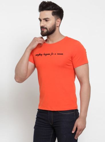 Mens Printed Orange And Navy Combo Of 2 T-Shirts