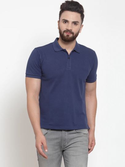 Mens Plain Indigo And Red Combo Of 2 Collar Polo T-Shirts