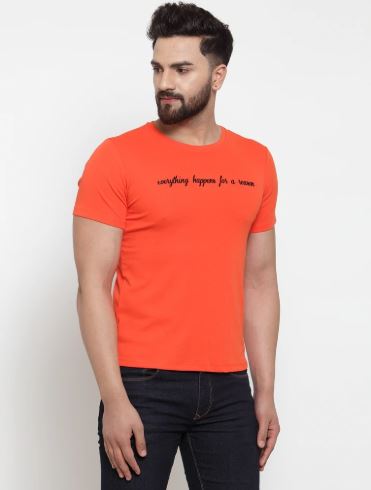 Mens Printed Orange And Navy Combo Of 2 T-Shirts