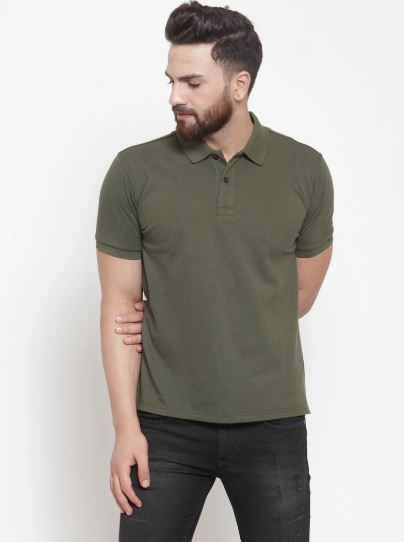 Mens Plain Olive And Sky Combo Of 2 Collar T-Shirts