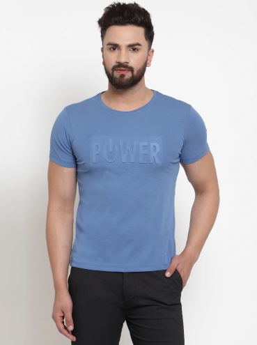 Mens Printed Blue And Tan Combo Of 2 T-Shirts