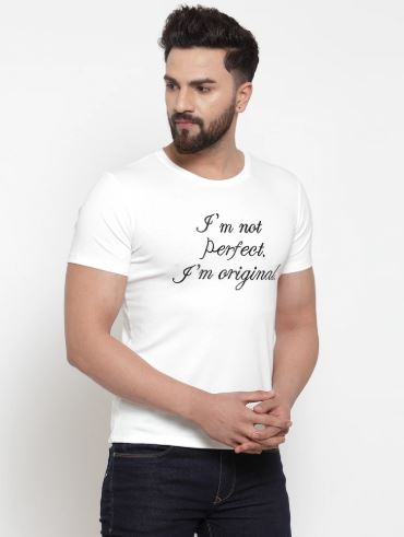 Mens Printed White And Tan Combo Of 2 T-Shirts