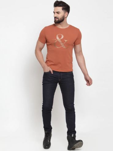 Mens Printed Tan And White Combo Of 2 T-Shirts