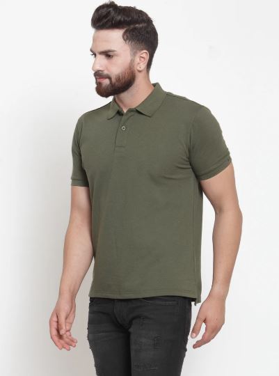 Mens Plain Olive And Sky Combo Of 2 Collar T-Shirts