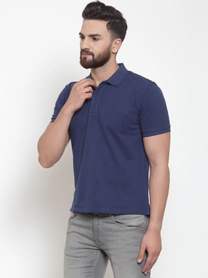Mens Plain Indigo And Red Combo Of 2 Collar Polo T-Shirts