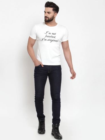 Mens Printed White And Tan Combo Of 2 T-Shirts