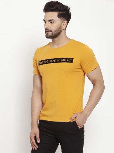 Mens Printed Sky And Mustard Combo Of 2 T-Shirts