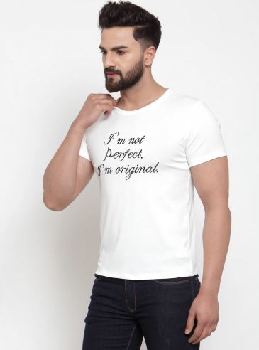 Mens Printed White And Tan Combo Of 2 T-Shirts