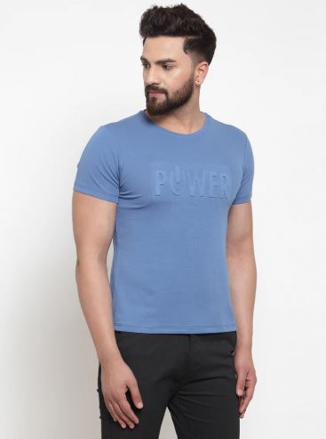 Mens Printed Blue And Tan Combo Of 2 T-Shirts