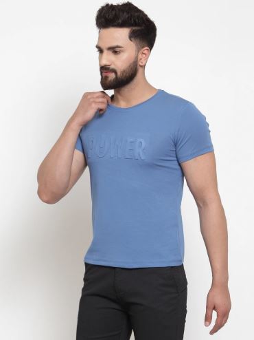 Mens Printed Blue And Tan Combo Of 2 T-Shirts