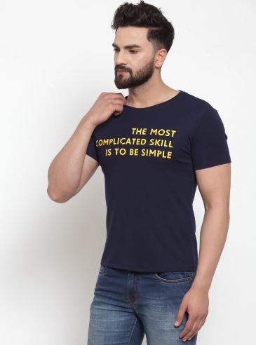 Mens Printed Orange And Navy Combo Of 2 T-Shirts