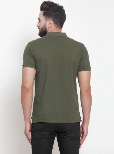Mens Plain Olive And Sky Combo Of 2 Collar T-Shirts