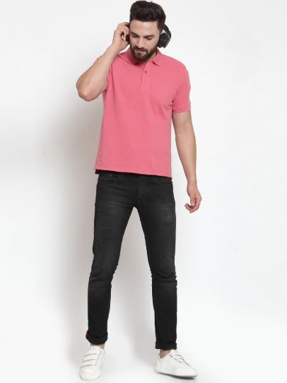 Mens Plain Navy And Pink Combo Of 2 Polo T-Shirts