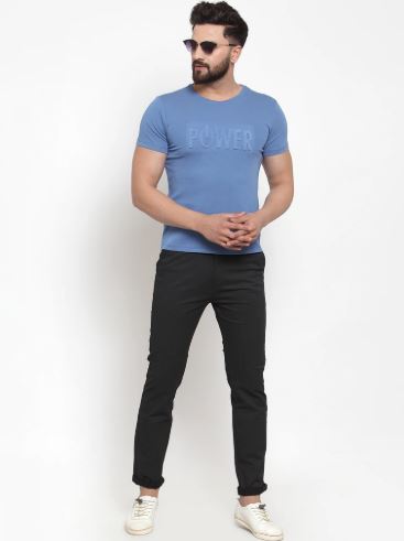 Mens Printed Blue And Tan Combo Of 2 T-Shirts