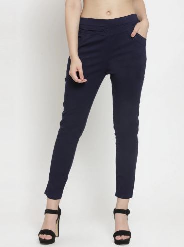 Plain Navy Blue Mid-Rise Jegging