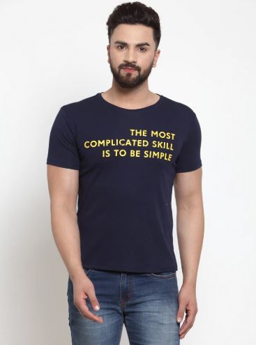 Mens Printed Orange And Navy Combo Of 2 T-Shirts