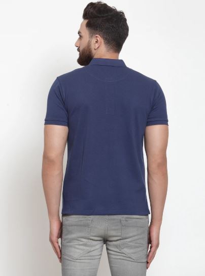 Mens Plain Indigo And Grey Combo Of 2 Polo T-Shirts