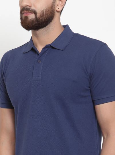 Mens Plain Indigo And Red Combo Of 2 Collar Polo T-Shirts