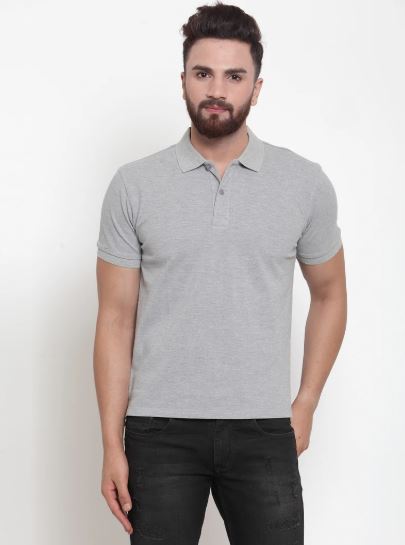 Mens Plain Grey And Black Combo Of 2 Collar Polo T-Shirts