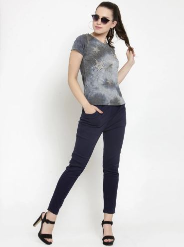 Plain Navy Blue Mid-Rise Jegging