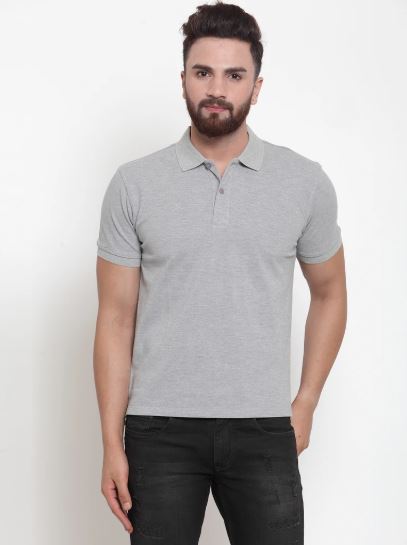Mens Plain Grey And Black Combo Of 2 Collar Polo T-Shirts