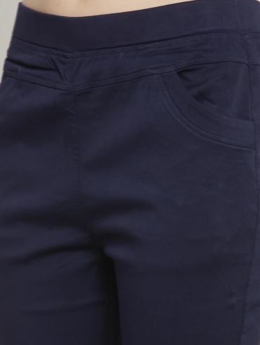 Plain Navy Blue Mid-Rise Jegging