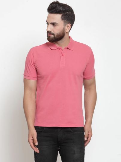 Mens Plain Pink And Red Combo Of 2 Collar T-Shirts