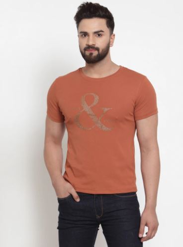 Mens Printed Blue And Tan Combo Of 2 T-Shirts
