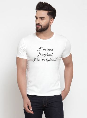 Mens Printed White And Tan Combo Of 2 T-Shirts