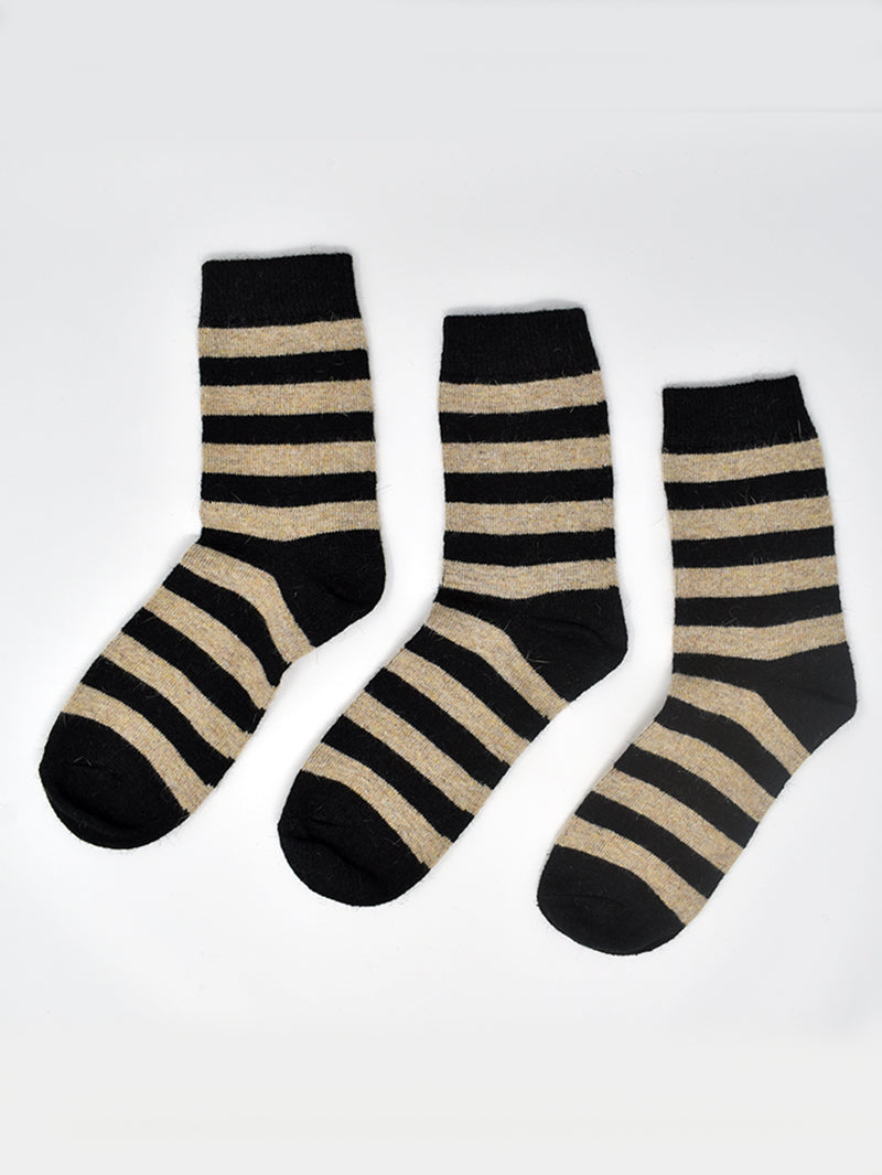 Pack of 3 Black Wool Striped Socks