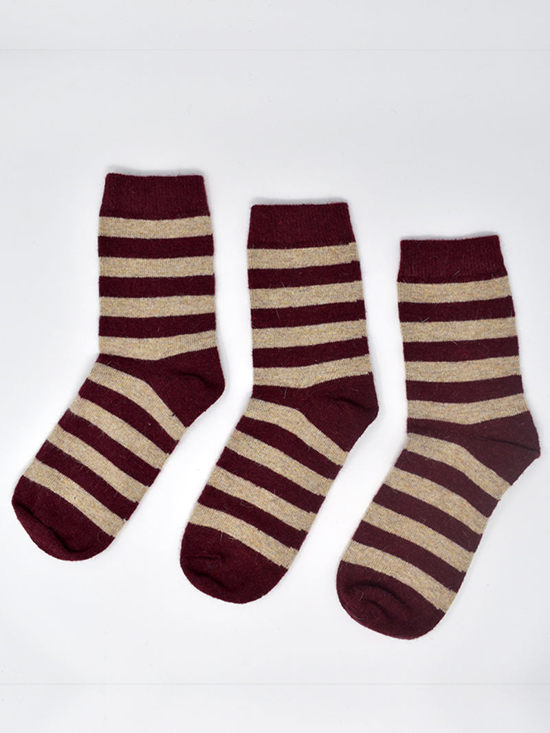 Pack of 3 Maroon Wool Striped Socks