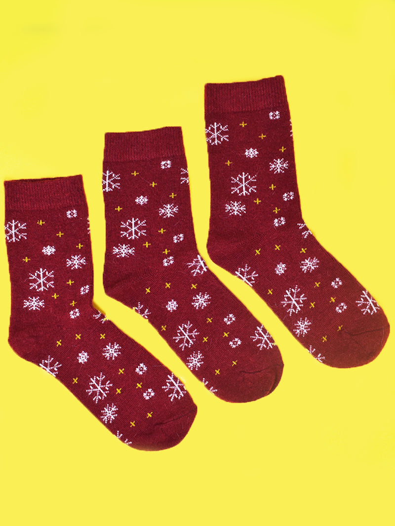 Pack of 3 Maroon Wool Printed Socks