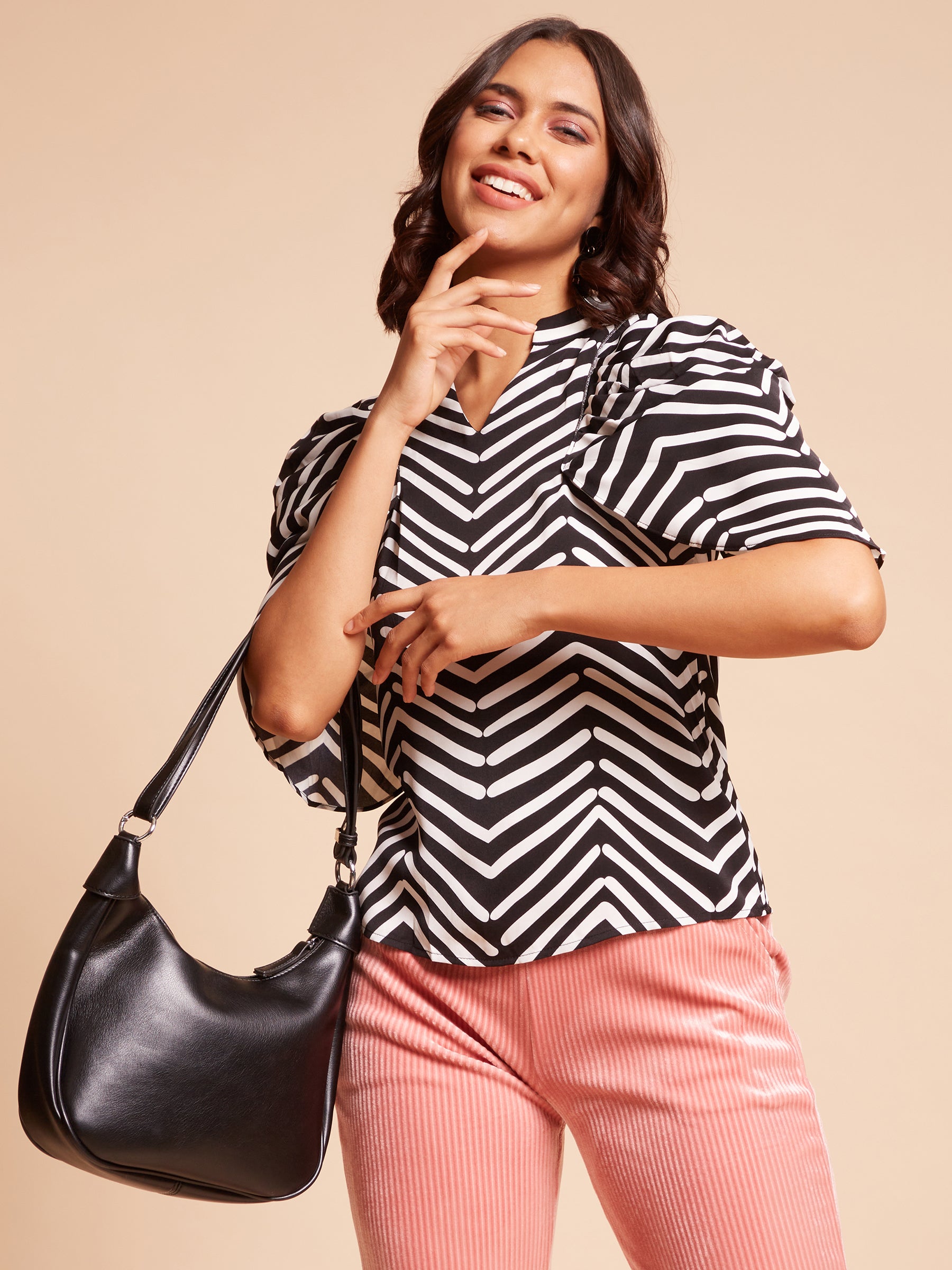 Black Cowl Sleeves Cotton Blend Blouson Top - Global Republic