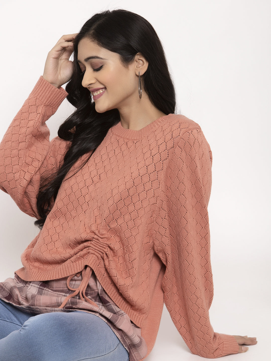 Women Pink Round Neck Pullover