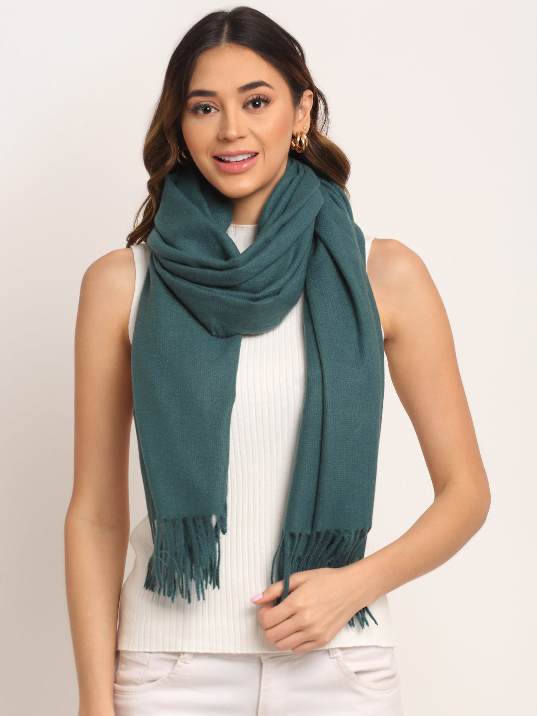 Women Blue Solid Stole - Global Republic