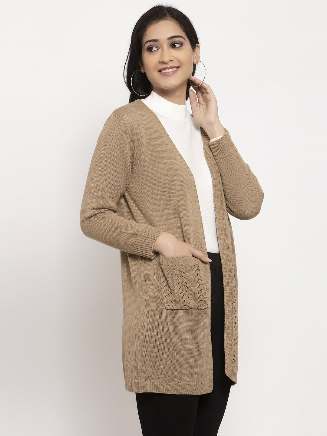 Women Khaki Solid Shrug
