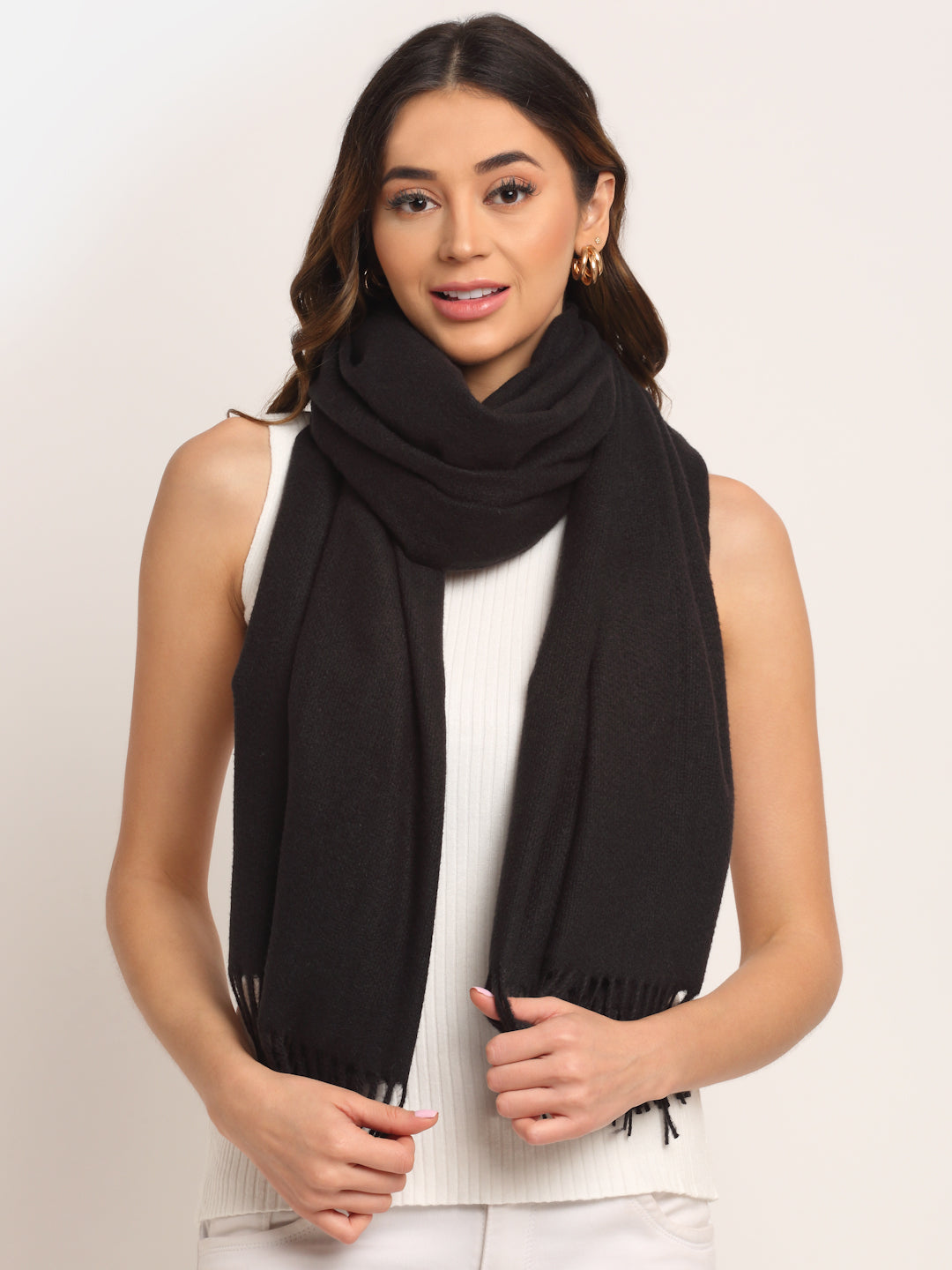 Women Black Solid Stole - Global Republic