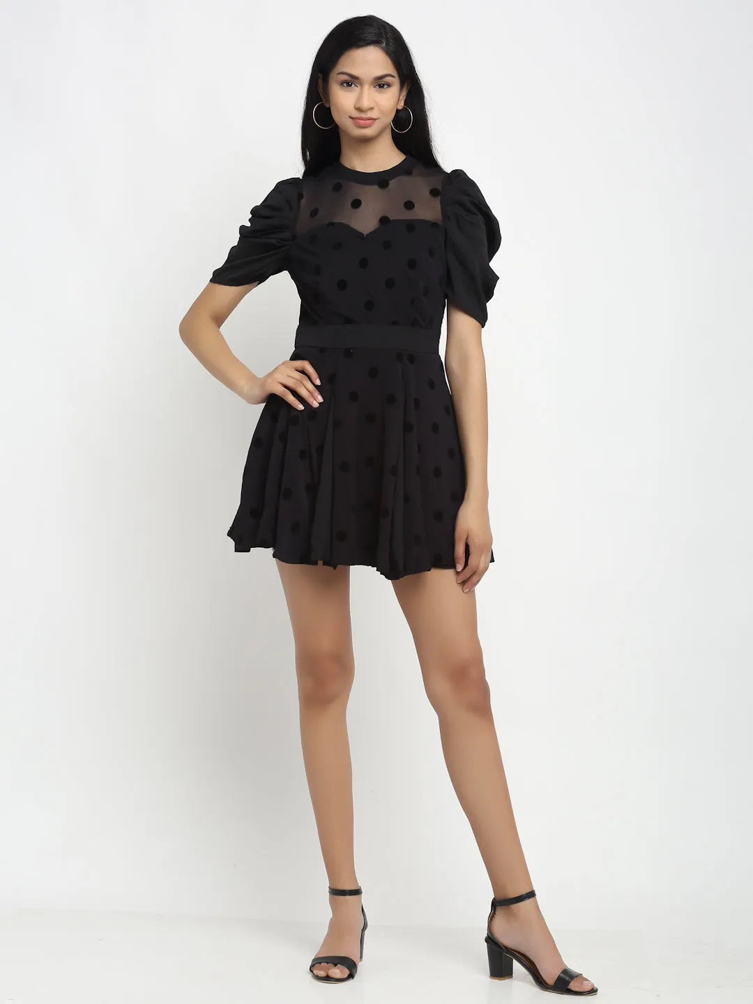 women black polka dots dress