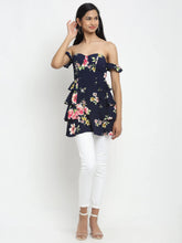 Women Slim-Fit Floral Printed Blue Peplum Top