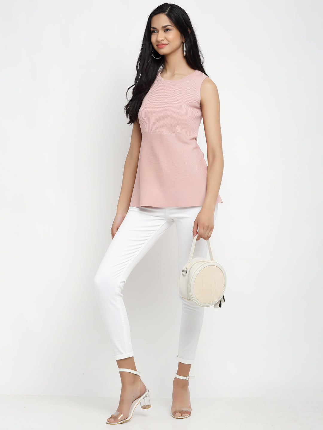 Women A-Line Fit Dusty Peach Peplum Top