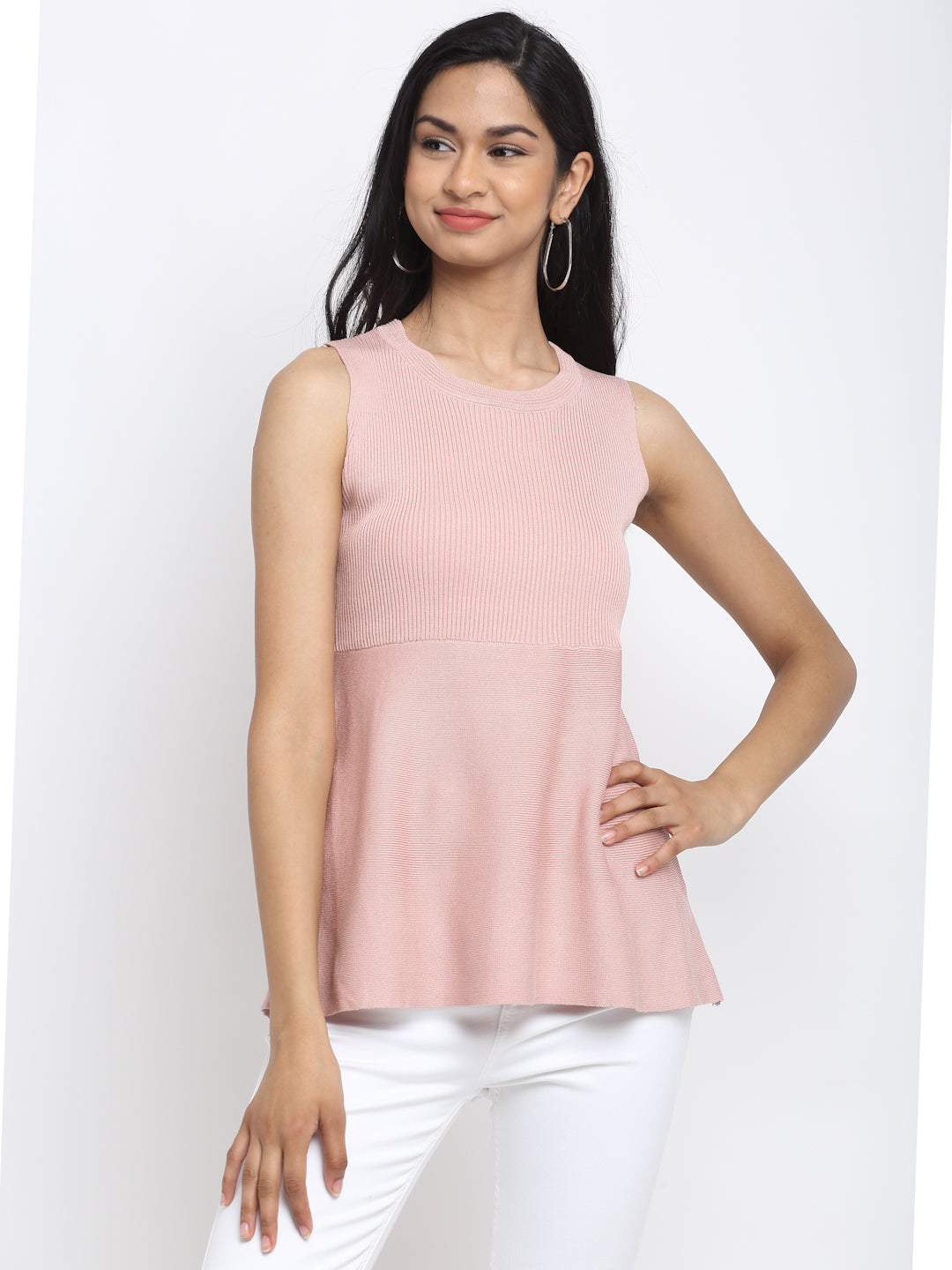 Women A-Line Fit Dusty Peach Peplum Top